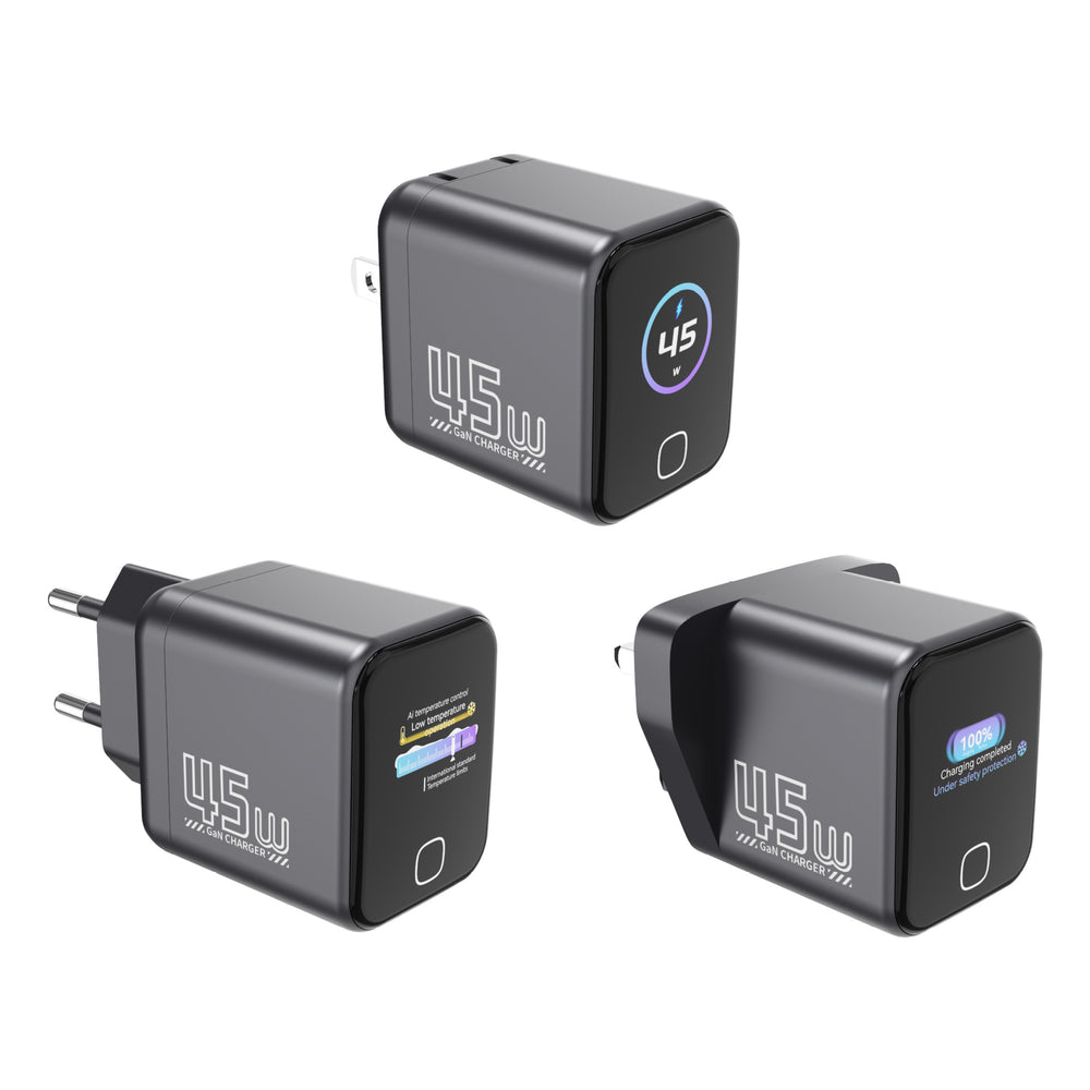 New 45w smart ai digital display charger - foldable gan fast charging adapter for laptops and tablets