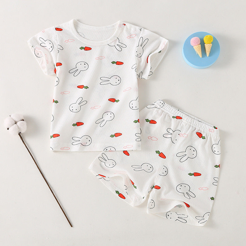 Baby short-sleeve set, 100% cotton, summer infant and toddler loungewear, short-sleeved, 0-3 years old, summer outfit, thin home clothes