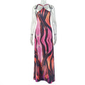 European and american style  cross-border printed women's dress - elegant, slim-fit, open back, bodycon skirt, striped halter neck maxi dress
