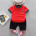Kids' polo shirt set, 0-4 years old, boys' fashion casual short-sleeve t-shirt and shorts 2-piece set, cross-border children's clothing wholesale
