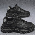 Men's winter work shoes: breathable, wear-resistant, anti-slip, tire tread sole, black athletic style, height increasing, trendy dad shoes