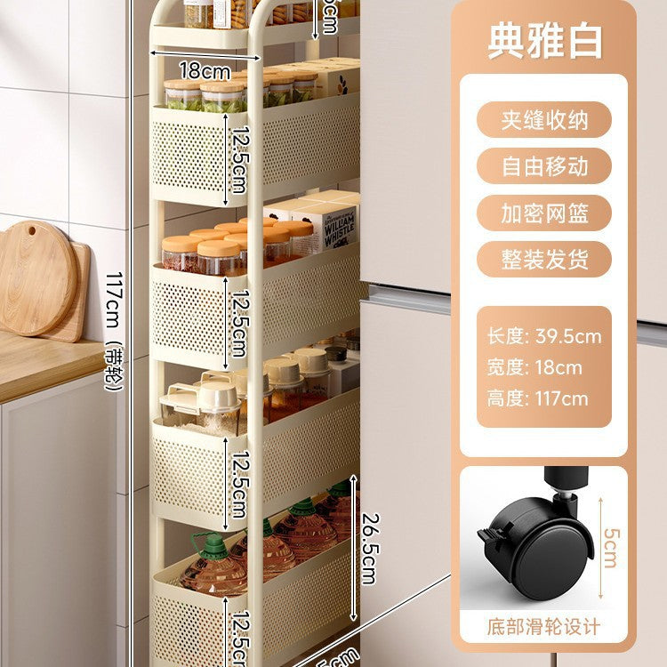 Narrow gap storage shelf stainless steel cart kitchen refrigerator narrow space organizer mobile bathroom storage cabinet