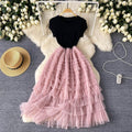 European and american style light luxury high-end women's summer dress - mesh panel design, slimming waist, ethereal long dress