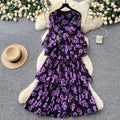 French romantic lantern sleeve printed dress - korean style, cinched waist, flowy maxi dress, high-end vacation vibe