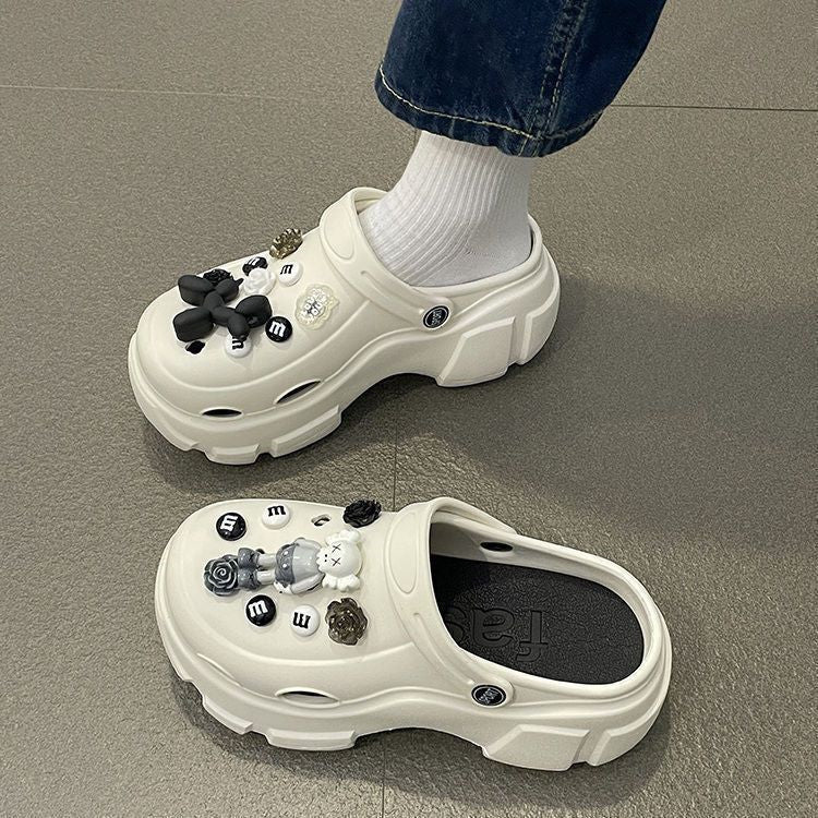 Thick sole crocs women's summer outwear 2024new arrivalnon-slip office beach baotou half slippers women's summer