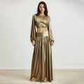 K10968 european and american foreign trade women's clothing  new round neck lantern sleeve sexy waist large swing skirt suit