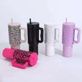 leopard print 40oz stainless steel thermos cup large capacity with handle vacuum straw cup outdoor car cup