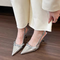 Naipai silver pointed toe sandals for women with open back 2025 spring and summer toe-cap shallow mouth thin heel high heels