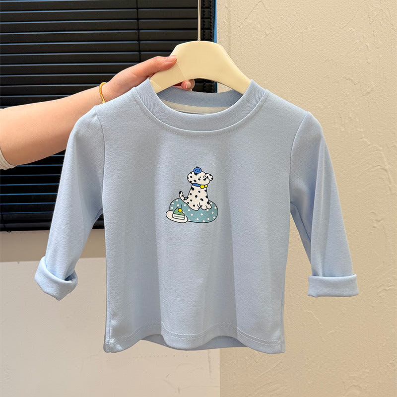 Spring new children's cartoon puppy base layer t-shirt top, trendy casual kids' sweatshirt tee for boys and girls