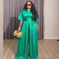Fashion cross-border women's clothing  summernew arrivalelegantpure colorshort lapel shirt high waist shirred pants suit