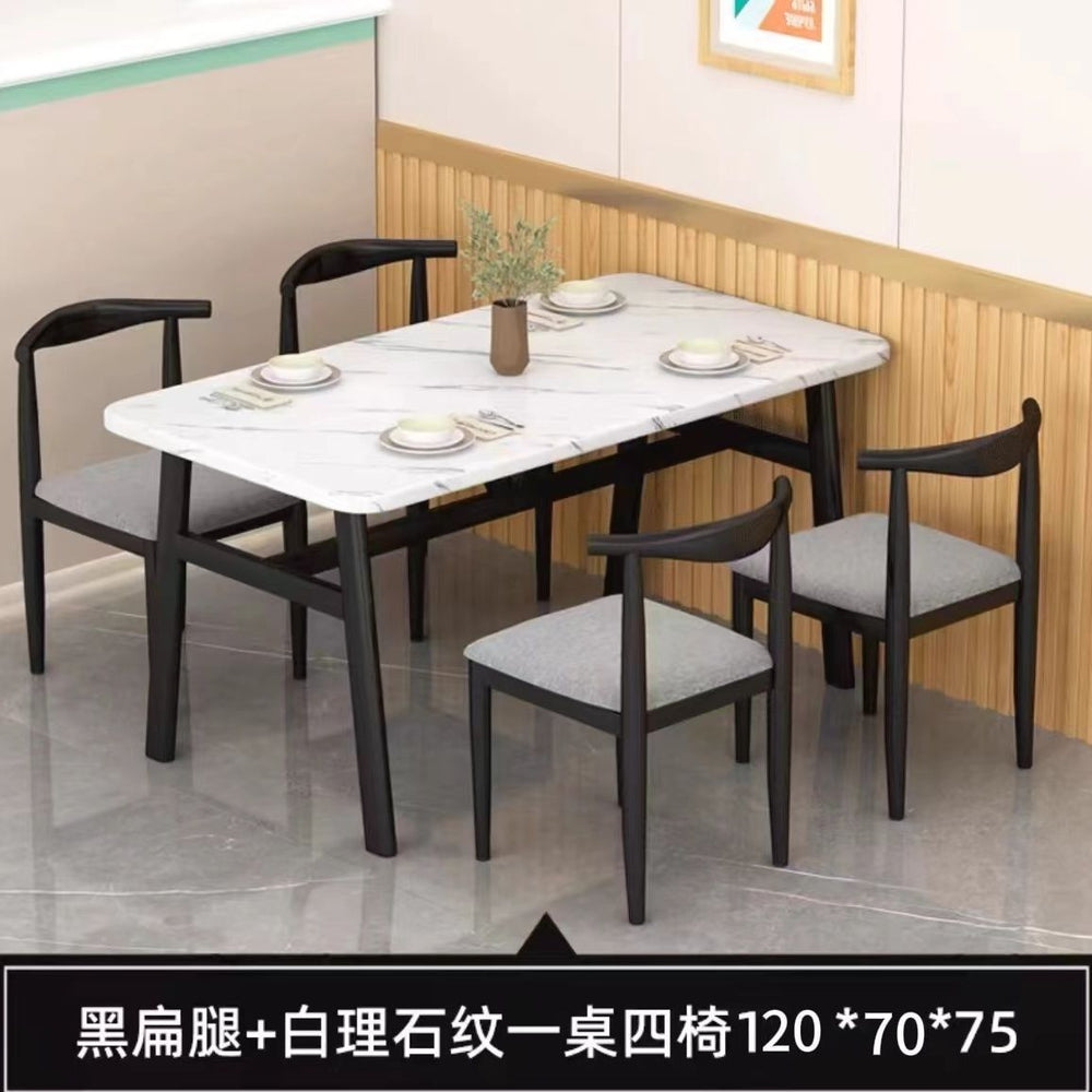 Luxury faux marble commercial dining table - rectangular dining table for wall-mounted use in rental properties, hotels, noodle shops, and restaurants - dining table and chair set