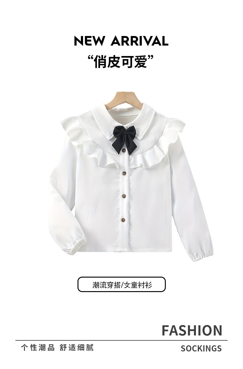 Girlshirtspringexportnew arrival dressbowsshirtwestern stylekids suit white shirt bottom