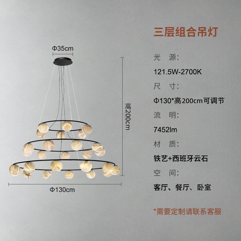 All-copper natural marble living room chandelier - minimalist bedroom, dining room, showroom designer light - light luxury - eu ce certified
