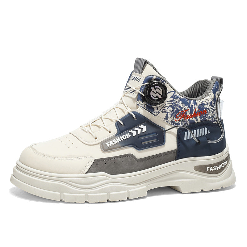 Men's fall new arrival: rotating buckle high-top anti-slip martin boots - men's casual, versatile, thick-soled athletic skate shoes, trendy style