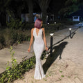 European and american cross-border women's fashion:  early winter new sleeveless halter v-neck tie-back slim-fit maxi dress