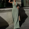 cross-border e-commerce women's fashion: european and american summer new arrivals - stylish, chic, and trendy solid color wide-leg jumpsuit for work and casual wear