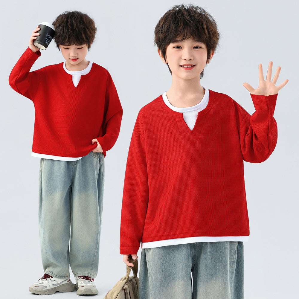 Boys' minimalist chic two-piece look long sleeve tee - new spring/autumn casual style for boys - versatile base layer sweatshirt ( collection)