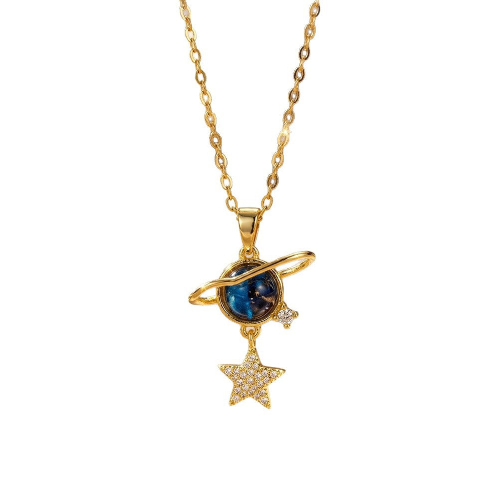 European and american cross-border hot-selling copper inlaid zirconium full diamond planet necklace for women, light luxury niche style, non-fading clavicle chain jewelry