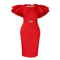 D580 european and american cross-border summer round neck lotus leaf sleeve studded hip-hugging dress party banquet cut out foreign trade dress