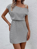 european and american  summer new arrival: gray printed elegant minimalist women's dress