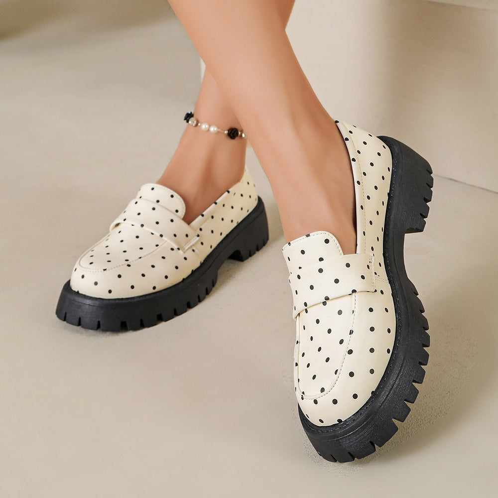 Export  summer new thick sole thick heel loafers plus size slip-on round toe polka dot bowsflats women