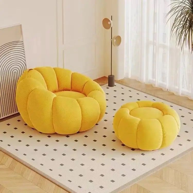 Vacuum compressed pumpkin lazy sofa - reclining & sleepable single sofa - cream style for bedroom, living room, or balcony
