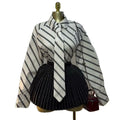 European and american cross-border women's fashion:  spring new arrival - stylish lapel tie-neck striped long-sleeve shirt top
