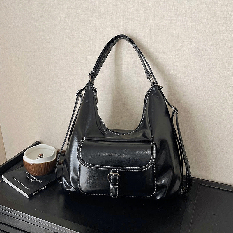 retro work clothing soft leather women's bag classy large capacity shoulder bag maillard style multifunctional backpack women