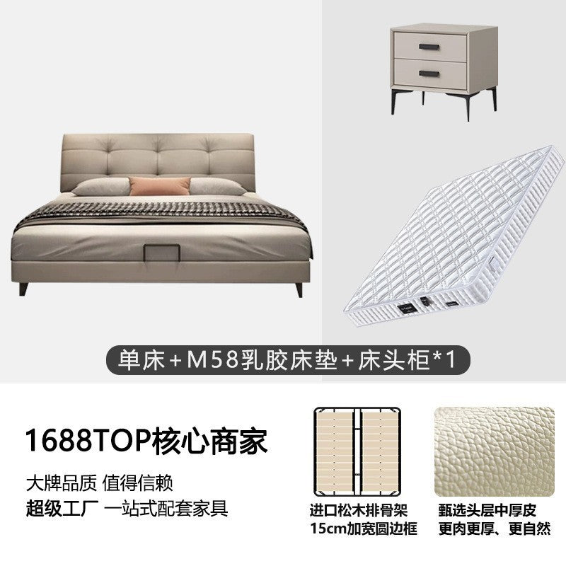 Puff fairy italian normcore genuine leather bed master bedroom cream style soft bag wedding bed classy first layer cowhide double bed
