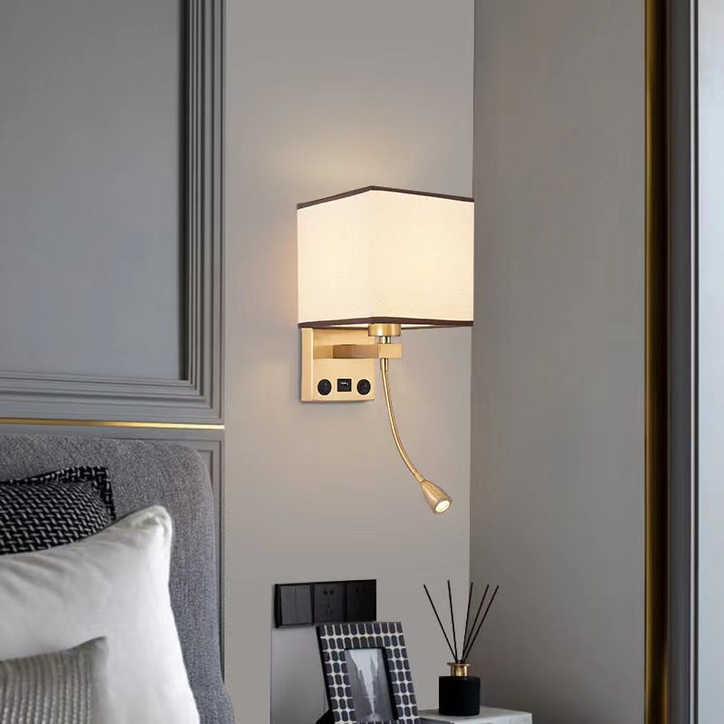 Hotel square bedside reading wall lamp nordic spotlight with switch usb room bedroom adjustable angle