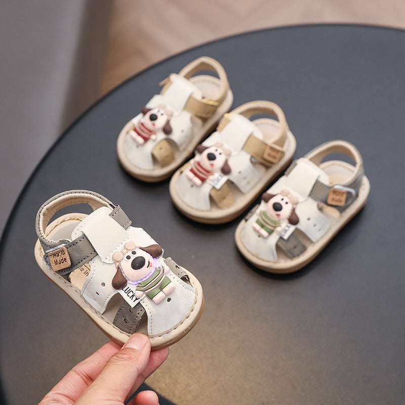 Baby boys' soft-soled summer cartoon breathable sandals, girls' beach shoes, 0-2 years old infant and toddler baby girls' light-up squeaky sandals 1