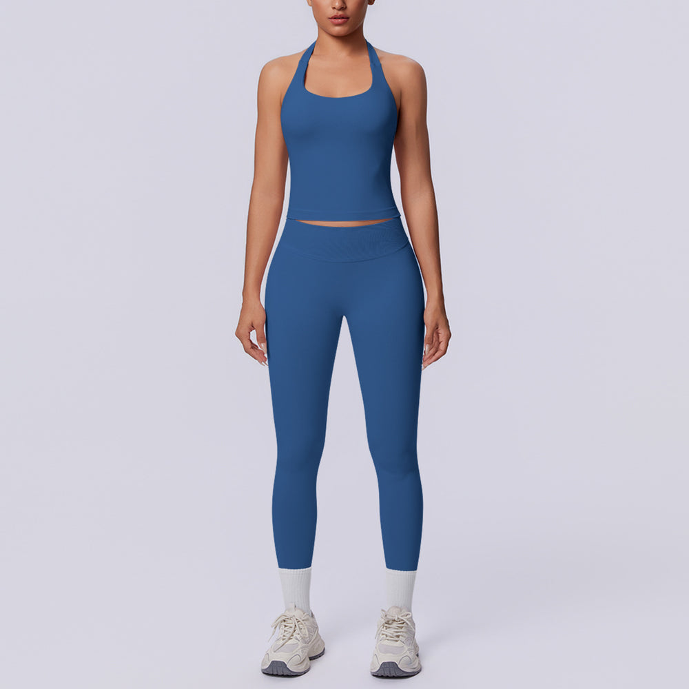Halter sports beautiful back high waist hip lifting tight sports seamless yoga clothes quick drying breathable running fitness suit for women