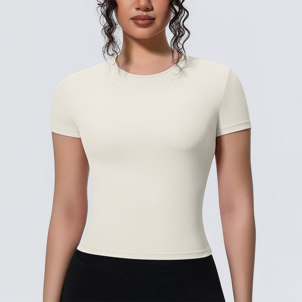 new arrival sports nude waist silm short-sleeved breathable yoga clothes t-shirt running training fitness tops for women