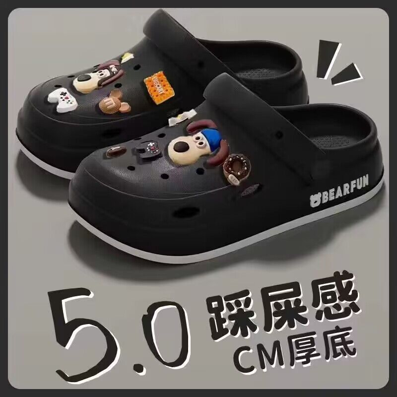 Thick solediycute cartoon clogs women's summeroutwearplatform shoes toe-cap half slippers student easiest for match beach shoes