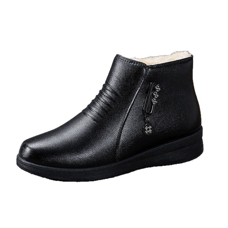 Women's winter comfort boots: soft-soled ankle boots for middle-aged and elderly women, fleece-lined warm flats