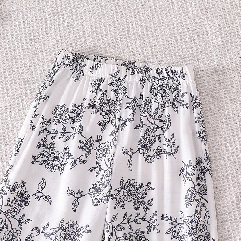 girls' spring/summer new arrival: elegant printed long-sleeve shirt and wide-leg pants two-piece set - perfect for loungewear or casual wear