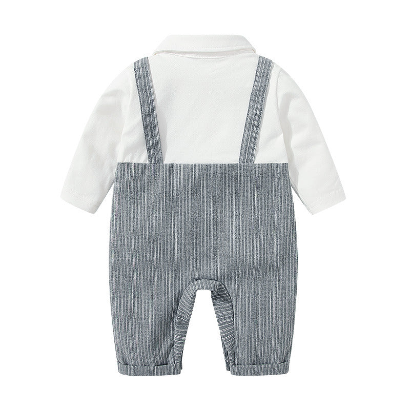 Baby clothes boys' romper two-tone grey gentleman long sleeve first birthday outfit pure cotton