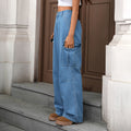 European and american cross-border e-commerce new women's straight-leg jeans,  autumn collection, loose fit, slimming blue denim trousers, casual style