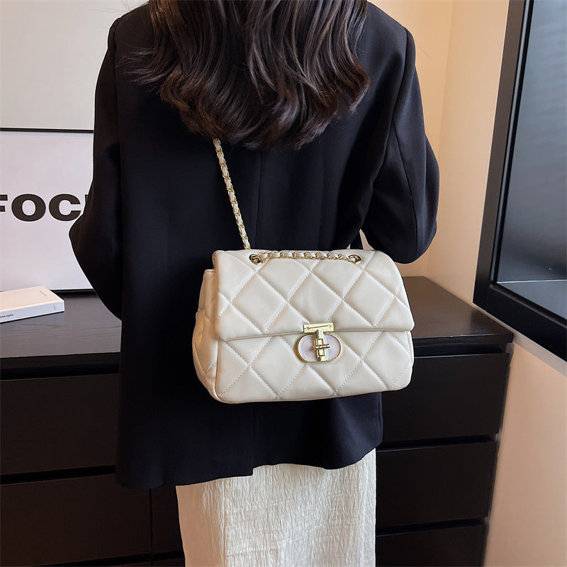 Rhombus chain bag texture shoulder small square bag women's bag 2025 new trendy fashion this year popular messenger bag