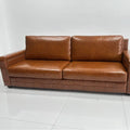 Vintage-style oiled leather checkered sofa, retro leather art sofa, designer living room straight three-seater sofa