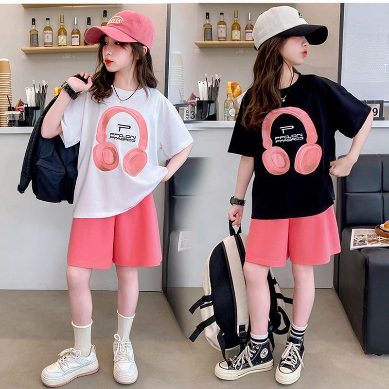 Girls' summer short-sleeve t-shirt and casual shorts two-piece set - new  collection for girls (sizes for mid-to-large children)