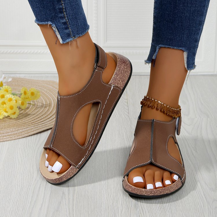 Fashionexportthick solecolorblock roman sandals women's cross-border platform sole velcro open toe beach sandals
