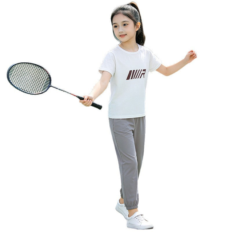 Girls' summer new arrival: kids' round neck short sleeve  versatile fashion girl's tracksuit set - summer outfit