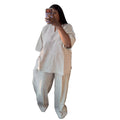 European and american cross-border women's fashion:  summer new arrivals - stylish and elegant striped loose-fit shirt and wide-leg pants casual set