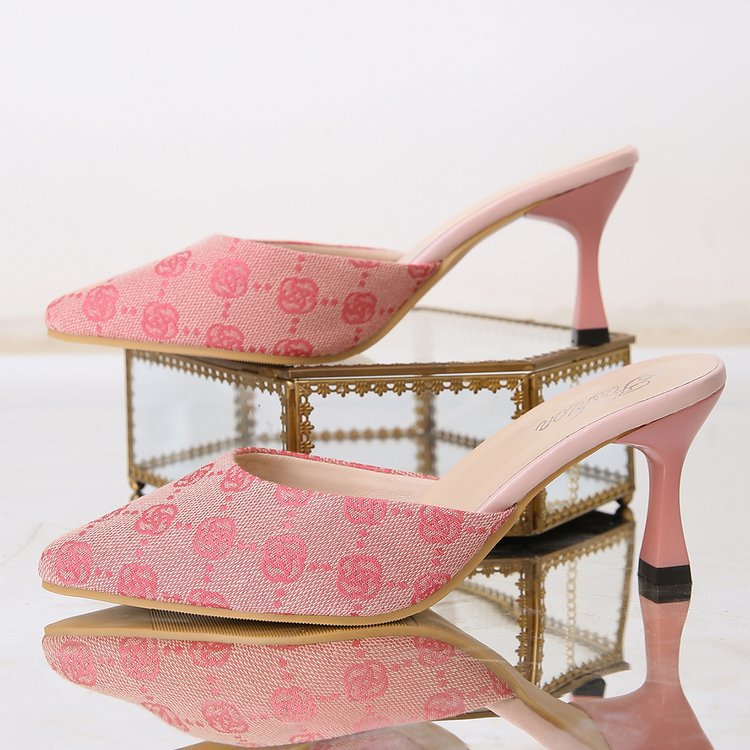 2024 spring new arrival: british style plus size pointed-toe printed high heel casual sandals for women - perfect for cross-border e-commerce