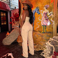European and american style tube top jumpsuit  cross-border women's clothing sexy hot girl side straps distressed denim jumpsuit