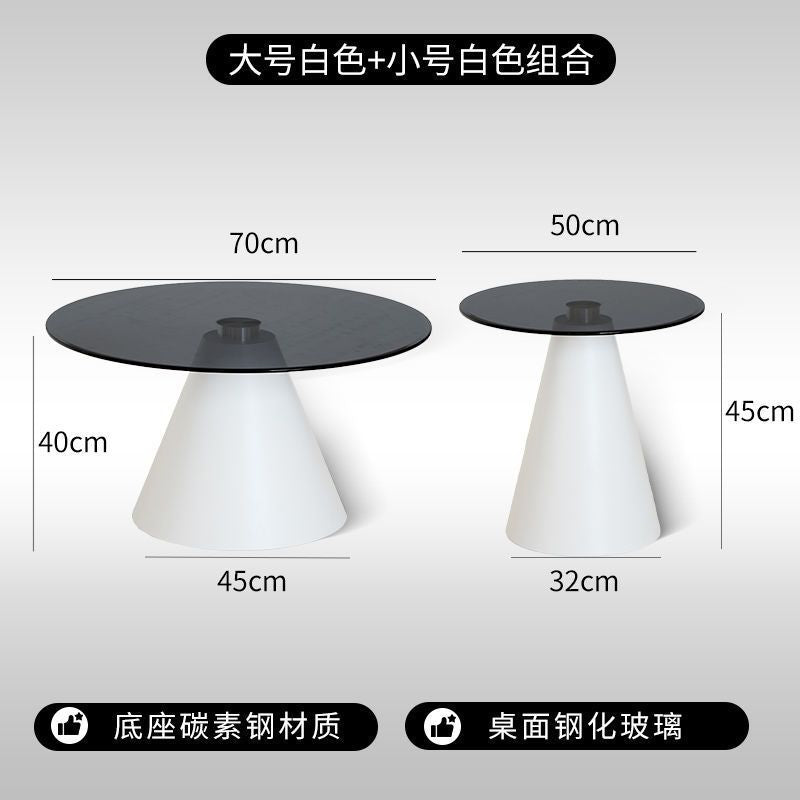 Minimalist glass coffee table - modern round/square top - simple, light luxury living room tempered glass side table