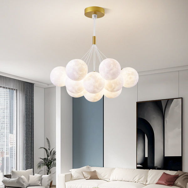 Planet light bubble ball chandelier moon living room light creative magic bean glass French cream style Nordic bedroom lamp