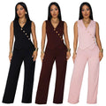 C7496 cross-border   fashion women's casual sleeveless v-neck top and pants two-piece set - new