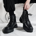 Men's spring new british style leather shoes black martin boots motorcycle side zipper height increasing thick sole mid-top workwear short boots